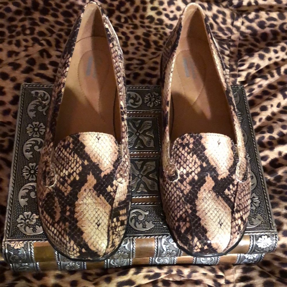 Clarks Snake Print Slip On Shoes